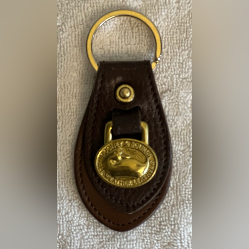 Dooney & Bourke Vintage Leather Keychain Key Fob Duck Brown and Brass